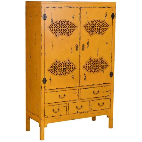 Armario de madera envejecido amarillo 96x40x150h cm