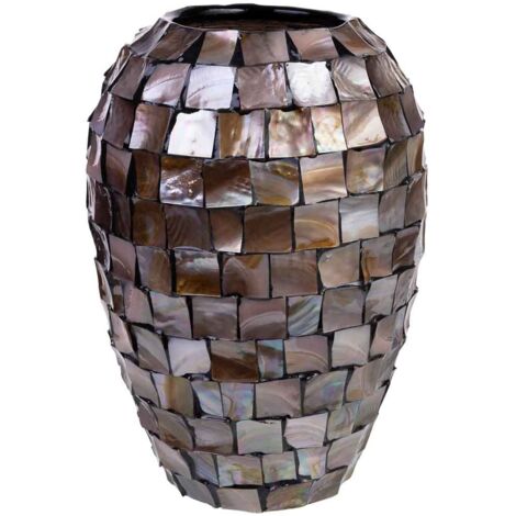 Jarrón de madera y madreperla marrón D24x35h cm