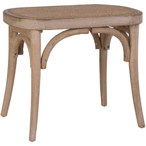 Banqueta de madera con asiento de ratán 55x37x47h cm