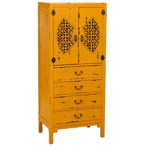 Armario de madera con 4 cajones y 2 puertas amarillo 60x40x140h cm