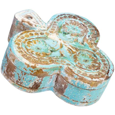 Caja de madera tallada acabado artesanal envejecido blanco 17.5x17x5h cm