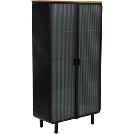 Vitrina de metal, madera y vidrio 2 puertas, negro84x35,8x152h cm