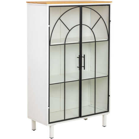 Vitrina de metal, madera y vidrio 2 puertas, blanco80x35x130,5h cm