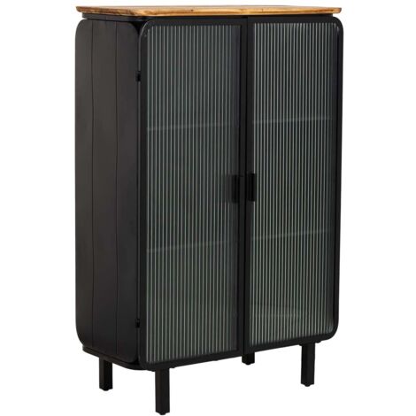 Vitrina de metal, madera y vidrio 2 puertas, negro72x36x113h cm