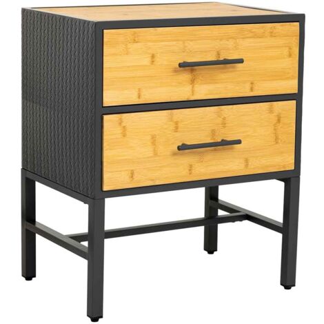 Mesita de noche de metal y madera 2 cajones, negro50x35x60h cm (1/5)