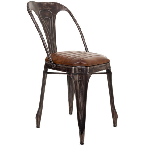 Silla de metal y piel marrón 39x52x84h cm (1/5)