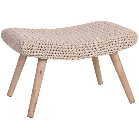 Banqueta de madera y algodón trenzado beige 67x30x43h cm