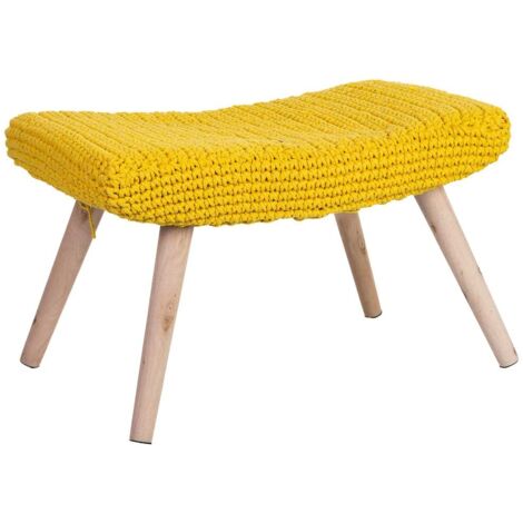 Banqueta de madera y algodón trenzado amarillo 67x30x43h cm