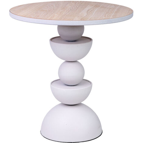 Mesa auxiliar de metal blanco y madera 46x46x49h cm (1/5)
