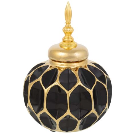Jarrón de cerámica negro y dorado, d16,5x23,5h cm (1/5)