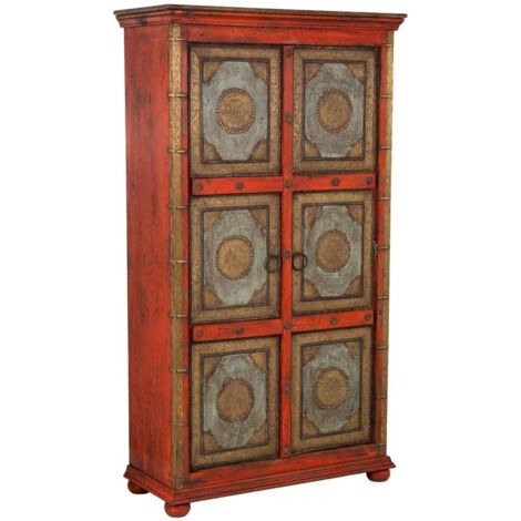 Armario de madera tallado rojo 102x44x183 (1/5)