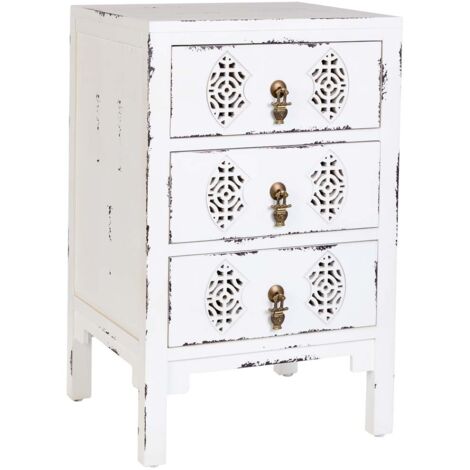 Mesita de madera con 3 cajones blanco 45x36x70