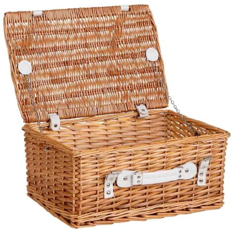 Cesta con tapa rectangular de mimbre y con asa marrón, 42x28x19h cm