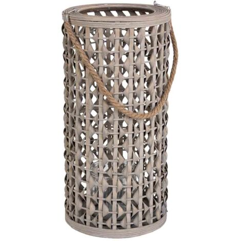 Farol portavelas de bambú, madera y cristal para vela marrón d24x50 cm (1/5)
