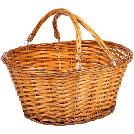 Cesta de mimbre asa abatible marrón 35x28x30
