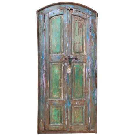 Puerta de madera acabado artesanal azul 86x15x200h cm