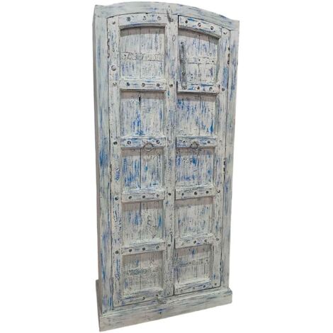 Armario de madera acabado artesanal azul 96x42x206h cm (1/4)