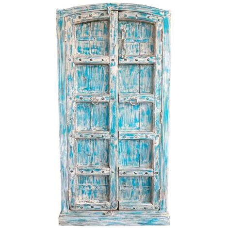 Armario de madera artesanal azul 93x42x206h (1/4)