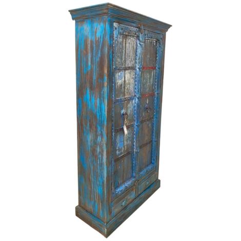 Armario de madera artesanal azul 91x38x188h (1/5)
