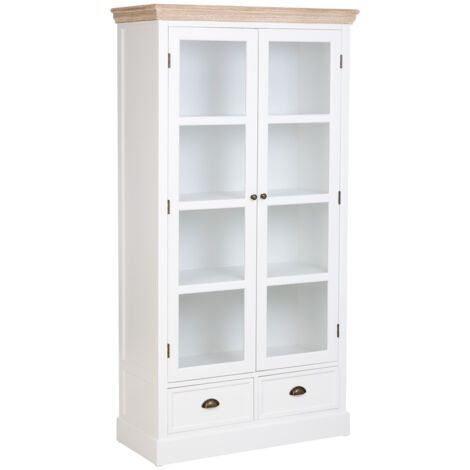 Vitrina de madera blanca con 2 puertas y 2 cajones 94x41x180.5h cm (1/5)