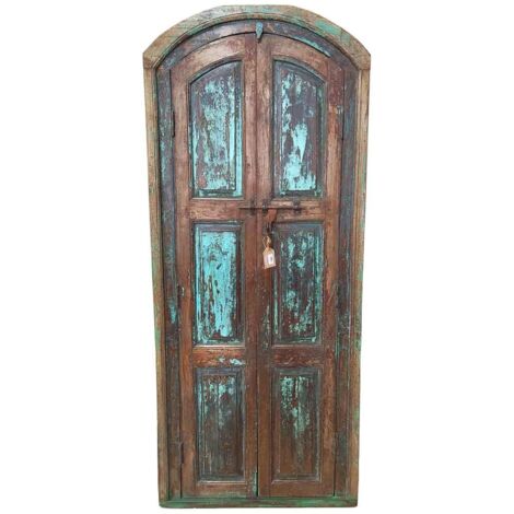 Puerta de madera acabado artesanal azul 82x10x197h cm