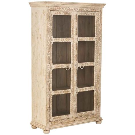 Vitrina de Madera tallada acabado artesanal blanca 106x43x180h cm