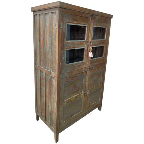 Vitrina de madera acabado artesanal marrón 102x56x155h cm (1/5)