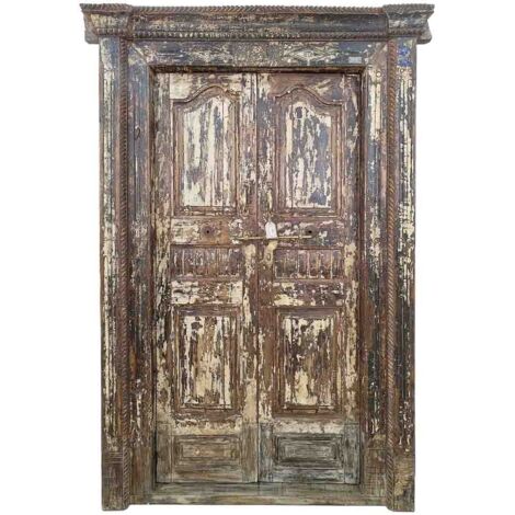 Puerta de madera acabado artesanal marrón 143x26x237h cm