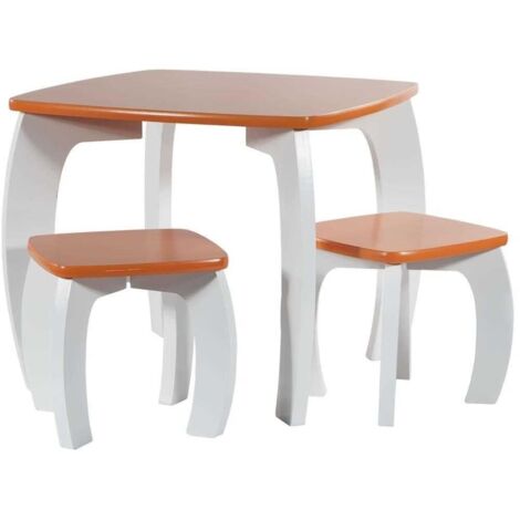 Set mesa y 2 taburetes de madera blancos/naranja 96x48x42 h cm (1/5)