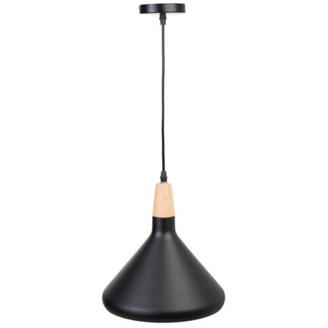 Lámpara de techo de madera y metal negra 27x27x30