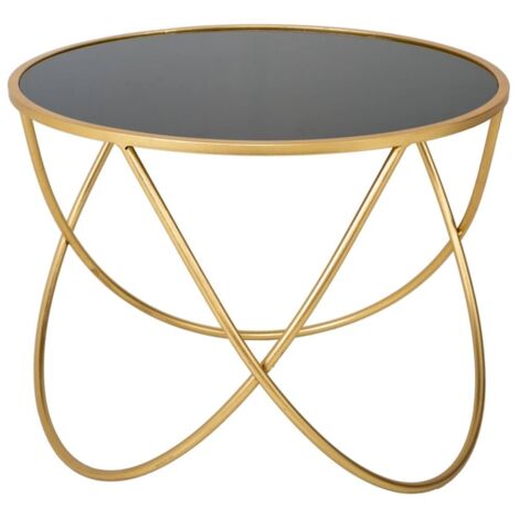 Mesa auxilar redonda de metal dorado con superficie de cristal d60x45