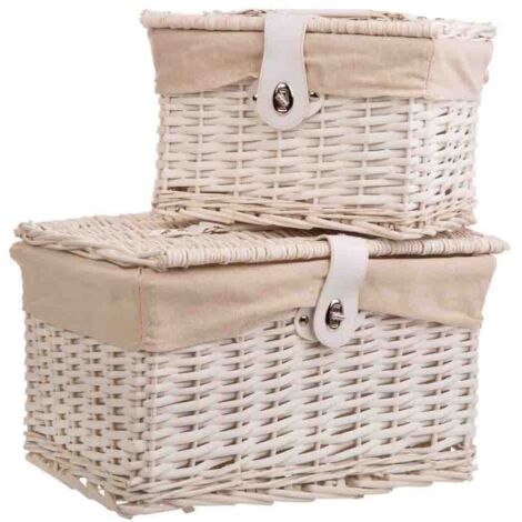 Set 3 baúles de mimbre blancos forrados