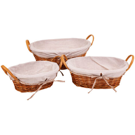 Set 3 cestos de mimbre forrados marrones