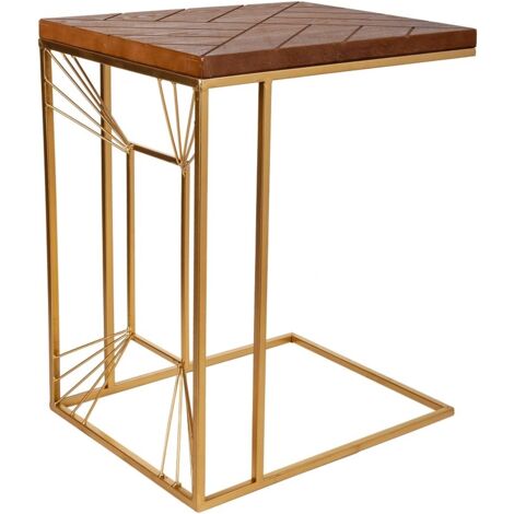 Mesa esquinera de madera y metal dorada 45x35x55 (1/5)