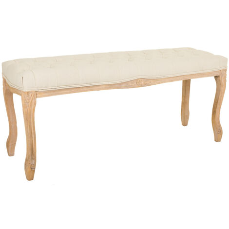 Banqueta de madera tapizada color crema 110x36x47