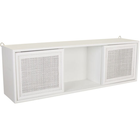 Estante de pared de madera y rejilla blanco 81x17.5x26