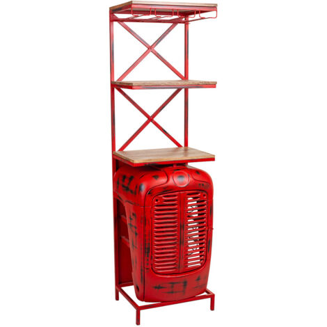Estante botellero tractor de madera y metal rojo 84x40x185 (1/5)