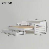 Daybed, Trundle and Drawer, Cabin Bed, SIngle Guest Bed Sofa Bed, Pull out Trundle and Storage Drawer for Living Room and Bedroom - (3') 90 x190 cm - White