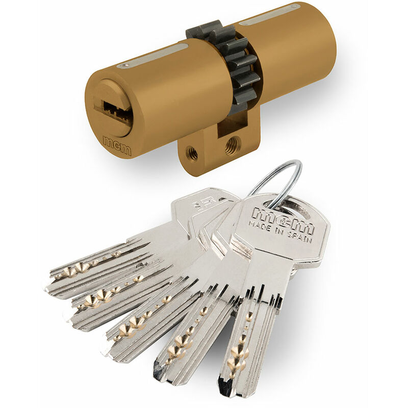 CILINDRO DE SEGURIDAD DE PERFIL SUIZO 33-43 LATÓN, CON RUEDA DE 14 DIENTES. SPR14:33-43 MCM