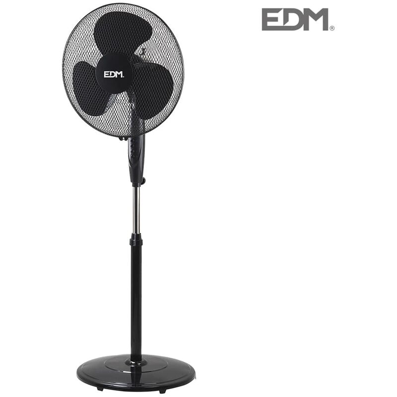 EDM 33945 VENTILADOR DE PIE CON BASE CIRCULAR NEGRO 45W Ø ASPAS 40cm ALTURA REGULABLE 110-130 cm.