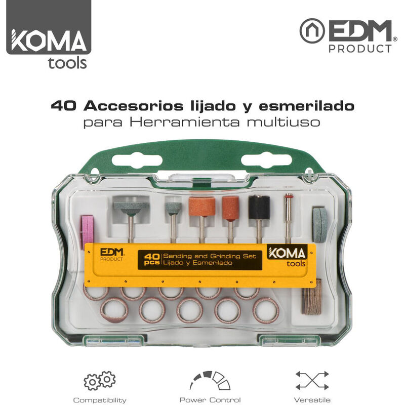 KOMA TOOLS 08736 SET 40 ACCESORIOS KOMA TOOLS PARA MINI HERRAMIENTA MULTIUSOS ROTATIVA REF: 08709 EDM