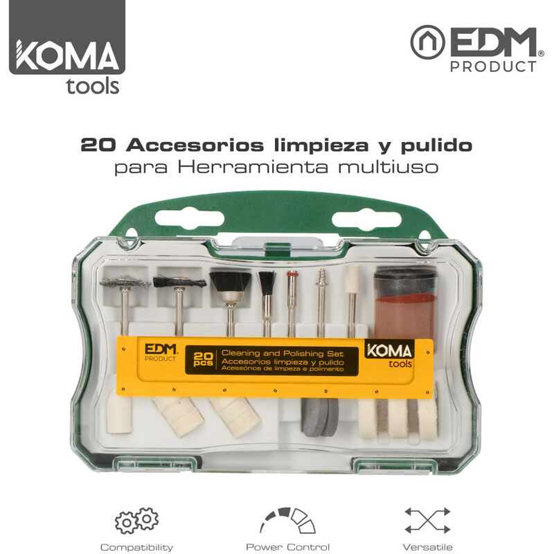 KOMA TOOLS 08735 SET 20 ACCESORIOS KOMA TOOLS PARA MINI HERRAMIENTA MULTIUSOS ROTATIVA REF: 08709 EDM