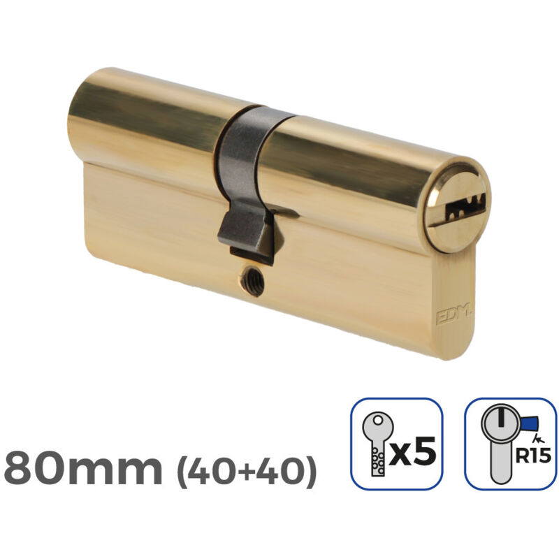 Bombín De Latón EDM 85169 - Leva Larga R15, 70 Mm, Con 5 Llaves De Seguridad