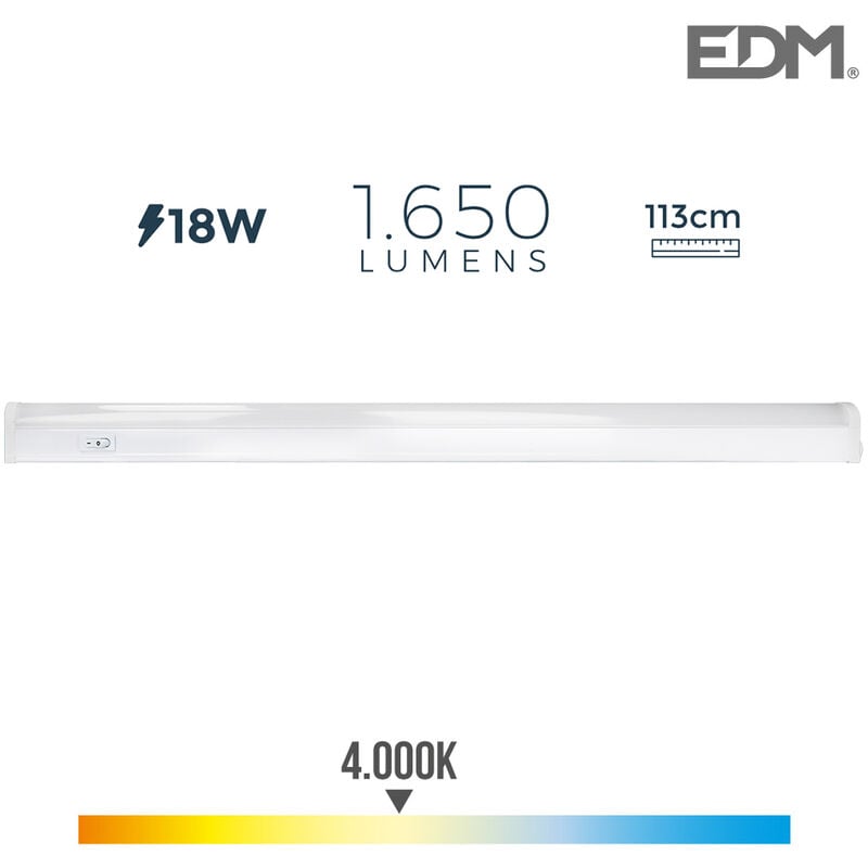 E3/31697 Regleta Electronica Led 18W 1650Lm 4000K Luz Fria 3,6X113,8X3Cm Edm