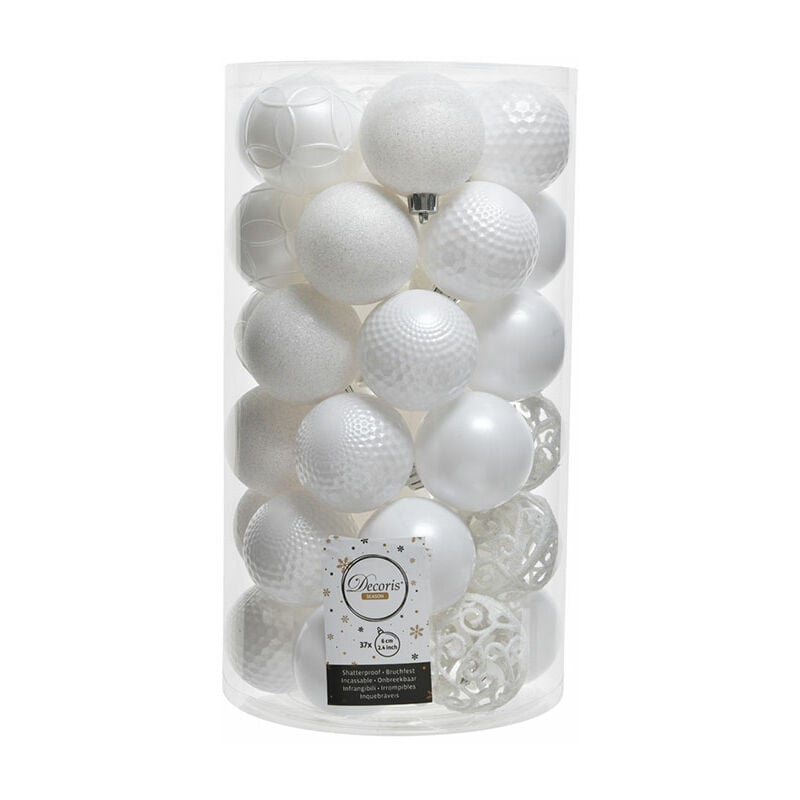 E3/72011 Tubo De 37 Bolas Blancas Decorativas Para Arbol De Navidad Ø6Cm