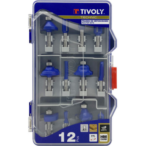 Tivoly • Caja de 12 fresas perfiladas, hoja de carburo y vástago de 8 mm de diámetro