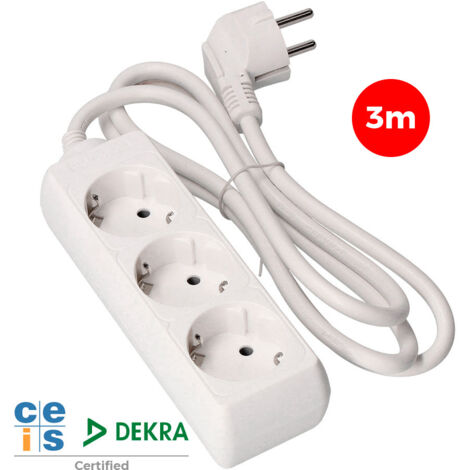 Prolongador con 3 tomas 2p+t, 16a 250v 3 m de cable h05vv-f 3g1,5mm² blanco (1/2)