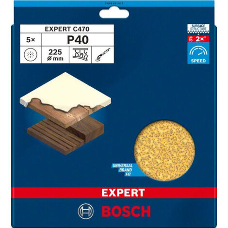 Hoja de lija EXPERT C470 de 225 mm G 40 5 unidades  BOSCH 2608901671