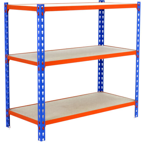 Estantería metálica sin tornillos SIMONCLICK de 3 estantes (100x110x30cm) AZUL-NARANJA Y MADERA (1/5)