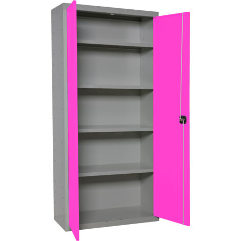 Armario metálico SIMONLOCKER de 4 estantes (180x80x40cm) GRIS Y ROSA